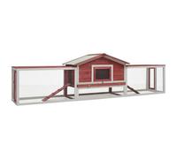 YunCangg Rabbit Hutch Red Solid Pine and Fir Wood 310 x 70 x 87 cm with 2 Levels, Ramp, Extendible Base, Weatherproof Roof, Safe Grid, Ideal as a Small Animal Hutch