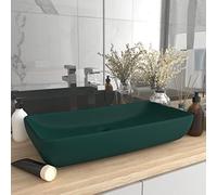 YunCangg Rectangular Bathroom Sink Matt Dark Green Ceramic 71 x 38 cm Countertop Sink for Bathroom Guest Toilet with Drain Tap Hole Space-Saving and Easy to Clean for Washbasin and Base Cabinet