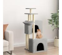 YunCangg Scratching Post with Sisal Scratching Posts, Light Grey, 122 cm, Multi-Level Cat Tree with Cave, Lying Surface, Platform and Hammock for Climbing, Scratching, Playing and Resting in the Room