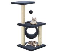 YunCangg Sisal Cat Scratching Post with Play Ball and Platform, 65 cm, Dark Blue, Scratching Furniture for Climbing and Scratching, Lying Surface and Cave for Retreat and Activity in the Home or Room