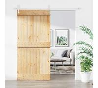 YunCangg Sliding door made of solid pine, natural and white, 100 x 210 cm, space-saving for home and bathroom with robust steel fitting, easy installation, ideal for interiors and room separation