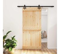 YunCangg Sliding Door Made of Solid Pine Natural Black 95 x 210 cm with Powder-Coated Steel Rail Space-Saving for Interior Passage Apartment Door Room Door Renovation