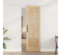 YunCangg Sliding Door Natural and White, Solid Pine Wood, 61 x 198.5 cm, Indoor Door Leaf with Quiet Gliding Track, Space Saving Design for Renovation, Hallway, Basement, New Build