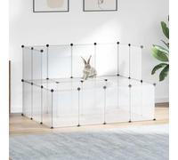 YunCangg Small Animal Cage Transparent 143 x 107 x 93 cm Polypropylene and Steel with Shelf, Ramp, Grid and Door, Suitable as an Enclosure, Hutch Run for Rabbits, Guinea Pigs, Hamsters and Rodents