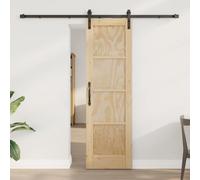 YunCangg Solid Pine Sliding Door Natural 61 x 198.5 cm, Interior Use, Quiet Gliding, Black Steel Rail, 100 kg Load, for Hallway, Cellar, Renovation and New Build