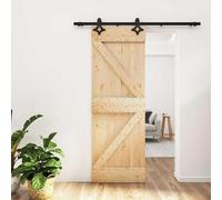 YunCangg Solid Pine Sliding Door Natural Black 70 x 210 cm with Powder Coated Steel Rail, Space Saving, Ideal for Interiors, Apartment and Room Doors, Easy Access, Modern Style