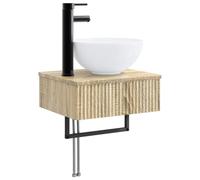 YunCangg Sonoma Oak Wall Mounted Basin Wood 40 x 35 x 39 cm with Quick Drain Includes Mounting Accessories Space Saving for Bathroom and Guest Toilet