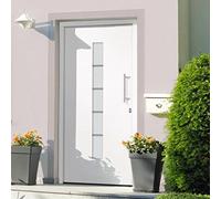 YunCangg White Aluminium and PVC Front Door 100 x 210 cm with 3 Layer ISO Thermal Glazing, 5 Way Security Lock, Adjustable Hinges, Threshold, Frame and Handle Set for House Entrance