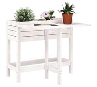 YunCangg White Solid Pine Wood Planter with Folding Table Top 84 x 73 x 75 cm, Raised Bed Planter with Slatted Design for Garden, Balcony, Patio, Decoration and Cultivation of Herbs and Flowers