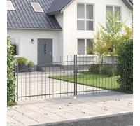 YunCangg WOERDEN Double Gate Steel Garden Gate 400 x 199.5 cm Grey Lockable with Gate Wings and Lock for Driveway, Yard, Patio, Garden, Includes Mounting Kit and Posts
