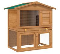 YunCangg Wooden Rabbit Hutch with 3 Doors, 2 Levels, Ramp and Waterproof Roof, Spacious Small Animal Cage for Rabbits, Guinea Pigs, Rodent Aviary, Safe Run
