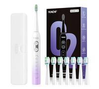 YUNCHI C2 Electric Toothbrush for Adults and Kids, USB-C Rechargeable Sonic Toothbrush with 5 Modes and 2 Minutes Timer, Soft Bristles 8 Brush Heads and Travel Case, Purple White Gradient
