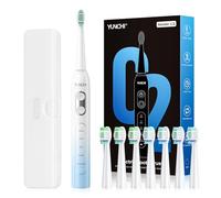 YUNCHI C2 Electric Toothbrush for Adults and Kids, USB-C Rechargeable Sonic Toothbrush with 5 Modes and 2 Minutes Timer, Soft Bristles 8 Brush Heads and Travel Case, Light Blue White Gradient