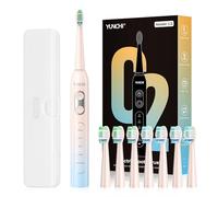 YUNCHI C2 Electric Toothbrush for Adults, USB-C Rechargeable Sonic Toothbrush with 5 Modes and 2 Minutes Timer, Soft Bristles 8 Brush Heads and Travel Case, Light Blue and Yellow Gradient