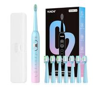 YUNCHI C2 Electric Toothbrushes for Adults and Kids, USB-C Rechargeable Sonic Toothbrush with 5 Modes and 2 Minutes Timer, Soft Bristles 8 Brush Heads and Travel Case, Pink and Light Blue