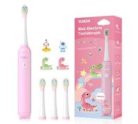 YUNCHI Kids Electric Toothbrush, Rechargeable Kids Toothbrushes with Timer, lPX7 Waterproof Toddler Toothbrush Funny DIY Stickers with 4 Brush Head (Pink)
