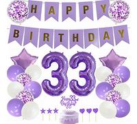Yunchu Online 33rd Birthday Decoration Man Woman Purple Cake Decoration White Party Decoration Balloon Gift for 33 Years