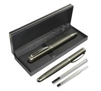 YUNCHUN 2PCS Ballpoint and Rollerball Pen Set, Liquid Black Ink Pen with Extra Refills, Medium Tip Metal Ball Pens, Gift Set for Men & Women, Executive Pen for Smooth Writing, Wave Stripe Metalic Gray