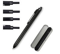 YUNCHUN 4 in 1 Multicolour Ballpoint Pen+Pencil, Medium Point Metal Writing Pen, Retractable 0.5mm Mechanical Pencil, Multifunction Journaling Pen with 3 Colour Ink, Gift Set for Men & Women, Black