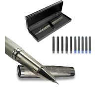 YUNCHUN Fine Nib Fountain Pen for Writing, Refillable Metal Ink Pen with 5 Black & 5 Blue Ink Cartridges, Best Pen Gift Set for Men & Women, Business Executive Professional Pen for Work, Metalic Gray