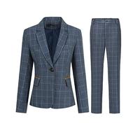 YUNCLOS Women Plaid 2 Piece Trouser Suits Long Sleeve Smart Formal Office One Button Blazer and Trouser Blue