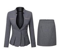 YUNCLOS Women's 2 Piece Business Skirt Suit Set Office Lady Slim Fit Blazer and Skirt, Blazer and Skirt-dark Gray, Large