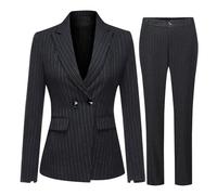 YUNCLOS Women's 2 Piece Office Lady Stripes Business Suit Set Slim Fit Blazer Jacket Pant, Suit Set-grey, Large