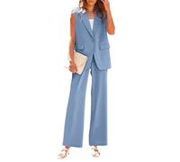 YUNCLOS Women's 2Pcs Suit Set Business Suit Vest Wide-Leg Pants for The Office Lady,Blue,0L