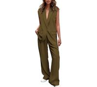 YUNCLOS Women's 2Pcs Suit Set Business Suit Vest Wide-Leg Pants for The Office Lady,Brown,0L
