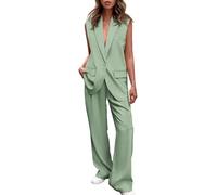 YUNCLOS Women's 2Pcs Suit Set Business Suit Vest Wide-Leg Pants for The Office Lady,Light Green,0M