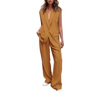 YUNCLOS Women's 2Pcs Suit Set Business Suit Vest Wide-Leg Pants for The Office Lady,Yellow,0S