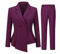 YUNCLOS Women's Double Breasted 2 Piece Suit Set 2 Button Blazer Jacket and Pants, Burgundy-old, XX-Large