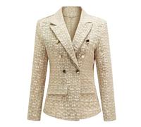 YUNCLOS Women's Floral Print Casual Blazer Double Breasted Suit Jacket,Apricot,1L