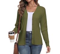 YUNDAI Womens Cardigan V Neck Long Sleeve Lightweight Button Down Open Front Jumpers Cardigans Cable Knit Outerwear Tops for Ladies, Medium Army Green