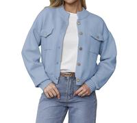 YUNDAI Womens Cardigans Cozy Long Sleeve Lightweight Cute Button Down Jackets Coats Ladies Tops Knitted Crew Neck Cardigan for Women UK, 2X-Large Light Blue