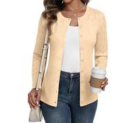 YUNDAI Womens Cardigans Crew Neck Long Sleeve Textured Knit Patterns Lightweight Open Front Jumpers Ladies Tops Outerwear Cardigan for Women UK, Large Apricot