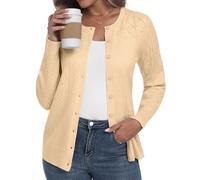 YUNDAI Womens Cardigans Crew Neck Long Sleeve Textured Knit Patterns Lightweight Open Front Jumpers Ladies Tops Outerwear Cardigan for Women UK, Small Apricot