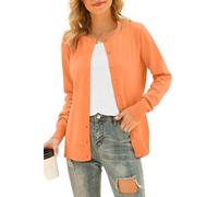 YUNDAI Womens Cardigans Long Sleeve Open Front Knitted Ladies Cardigan Button Round Neck Sweater for Women UK Lightweight Solid Color Jumpers, X-Large Orange