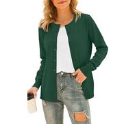 YUNDAI Womens Cardigans Long Sleeve Open Front Knitted Ladies Cardigan Button Round Neck Sweater for Women UK Lightweight Solid Color Jumpers, Medium Army Green