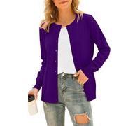 YUNDAI Womens Cardigans Long Sleeve Open Front Knitted Ladies Cardigan Button Round Neck Sweater for Women UK Lightweight Solid Color Jumpers, 2X-Large Purple