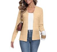 YUNDAI Womens Cardigans V Neck Long Sleeve Lightweight Button Down Open Front Jumpers Ladies Tops Textured Knit Patterns Outerwear Cardigan for Women UK, Small Apricot