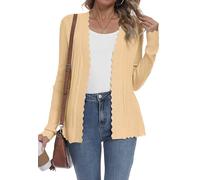 YUNDAI Womens Cardigans V Neck Long Sleeve Lightweight Open Front Jumpers Ladies Tops Textured Knit Patterns Outerwear Cardigan for Women UK Beach Cover-up, X-Large Apricot