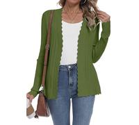 YUNDAI Womens Cardigans V Neck Long Sleeve Lightweight Open Front Jumpers Ladies Tops Textured Knit Patterns Outerwear Cardigan for Women UK Beach Cover-up, 2X-Large Green