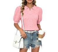 YUNDAI Womens Collared V Neck Short Sleeve Textured Knit Summer Jumpers