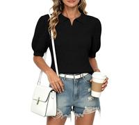 YUNDAI Womens Collared V Neck Short Sleeve Textured Knit Summer Jumpers