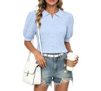 YUNDAI Womens Collared V Neck Short Sleeve Textured Knit Summer Jumpers
