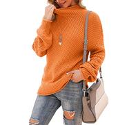 YUNDAI Womens Jumpers Turtleneck Batwing Long Sleeve Loose Oversized Sweater Knitted Pullover Solid Color Chunky Tops for Winter, 2X-Large Orange