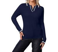 YUNDAI Womens Long Sleeve Cable Knitted Collared V Neck Jumpers