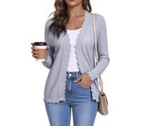 YUNDAI Womens Long Sleeve Knit Cardigan V Neck Open Front Cover Up | Lightweight knit cardigan with scalloped edges, long sleeves and open front style, perfect for summer layers and casual wear