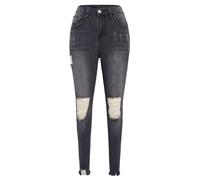 YUNDAI Womens Ripped Jeans Skinny Stretch High Waist Trousers Ladies Denim Slim Fit Pants Jeggings, Large Black